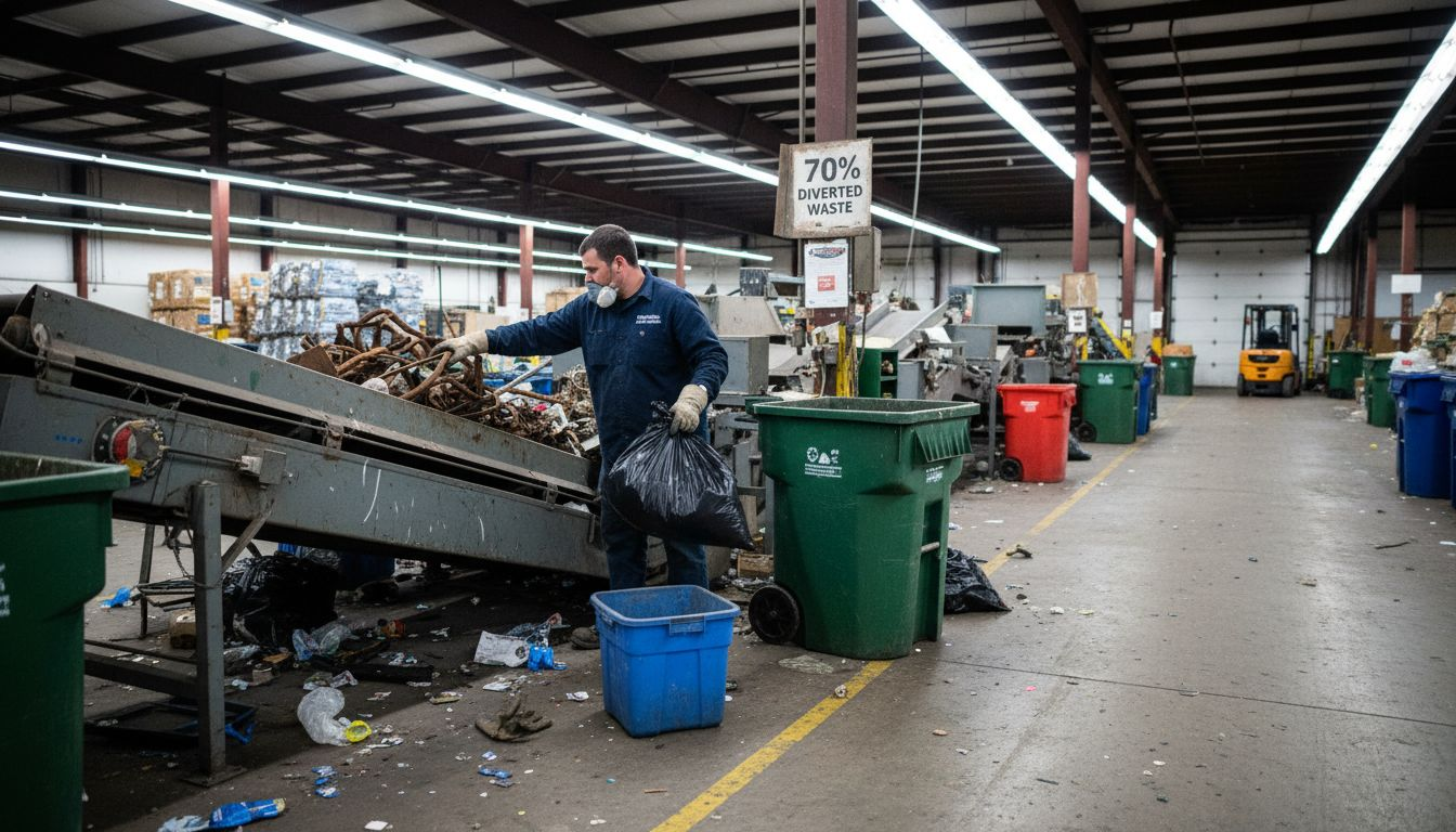 Sorting debris for recycling in Alberta warehouse