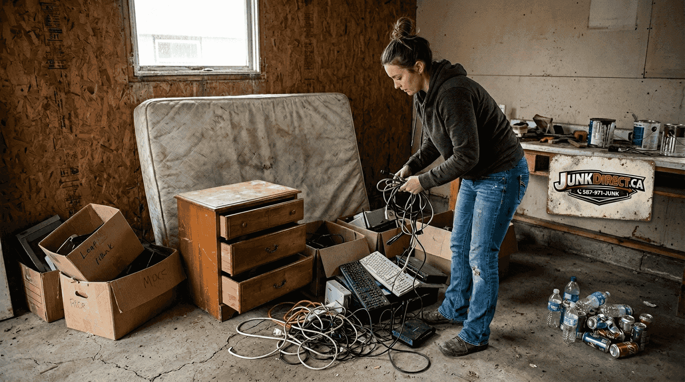 Sorting accepted junk removal items in garage
