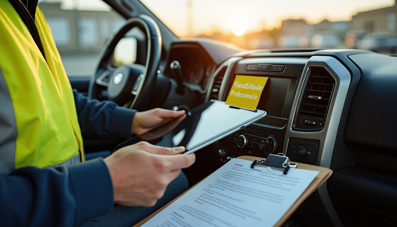 Technician attaching MagSafe tablet inside work vehicle