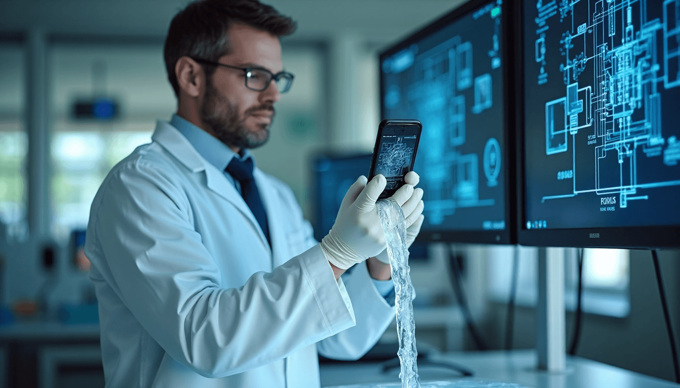 Engineer testing smartphone water resistance in lab