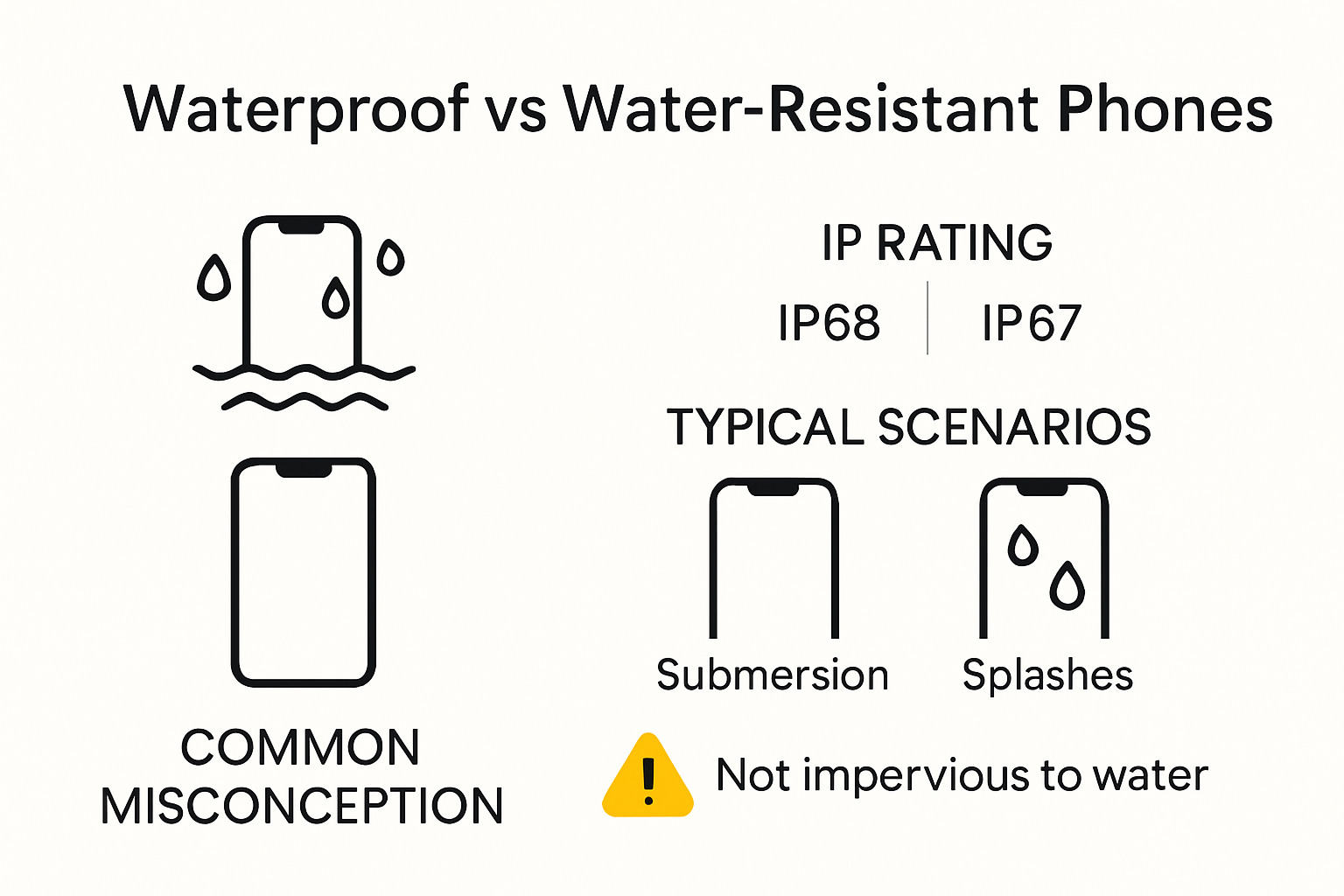 Infographic explaining waterproof vs water-resistant phone differences