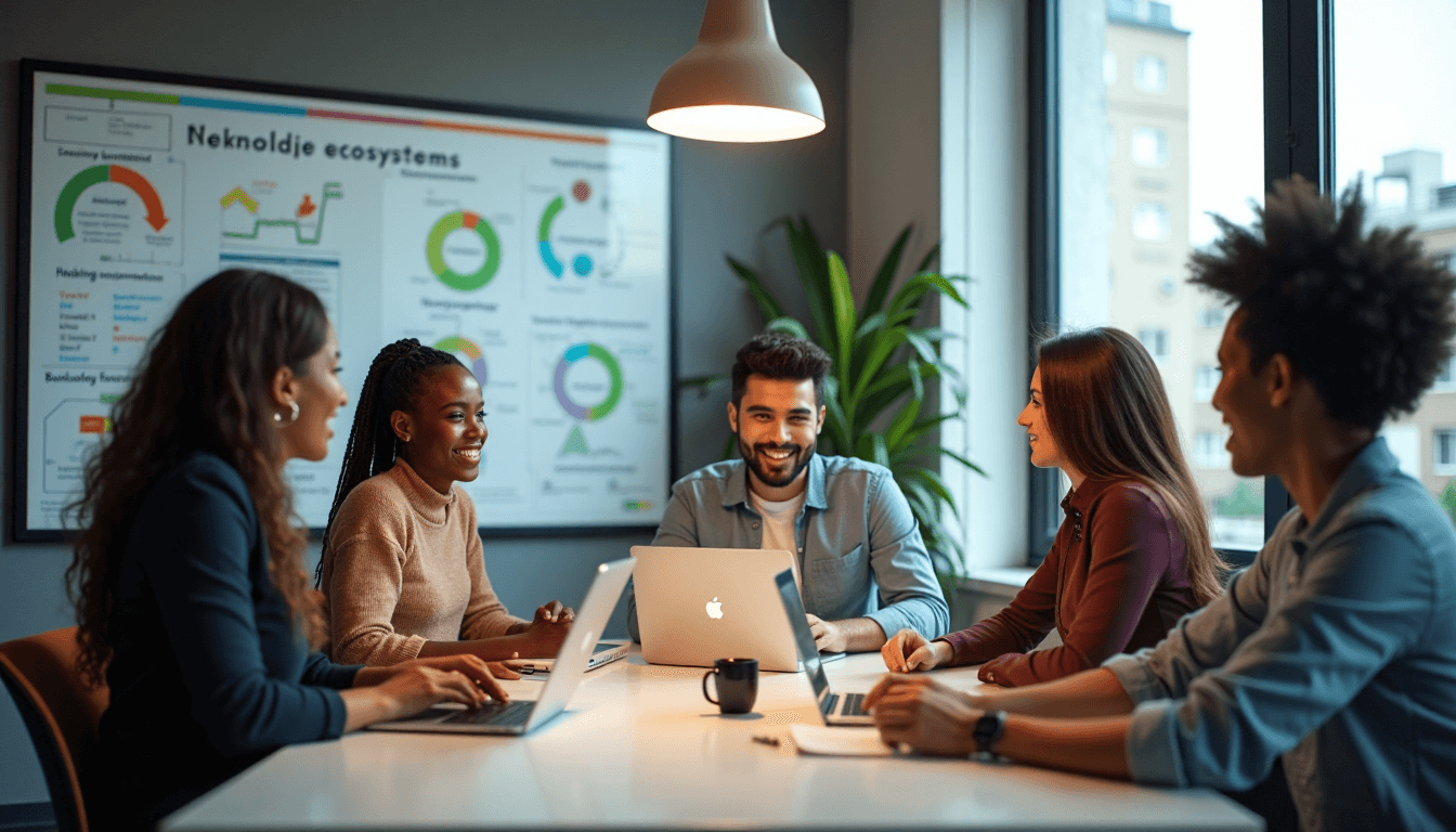 African startup co-working space poster reads 'Technology Ecosystems'