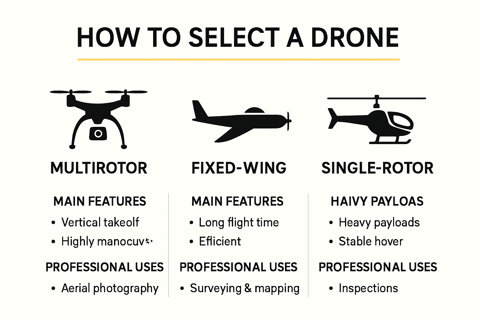 Infographic of drone types, features, and uses