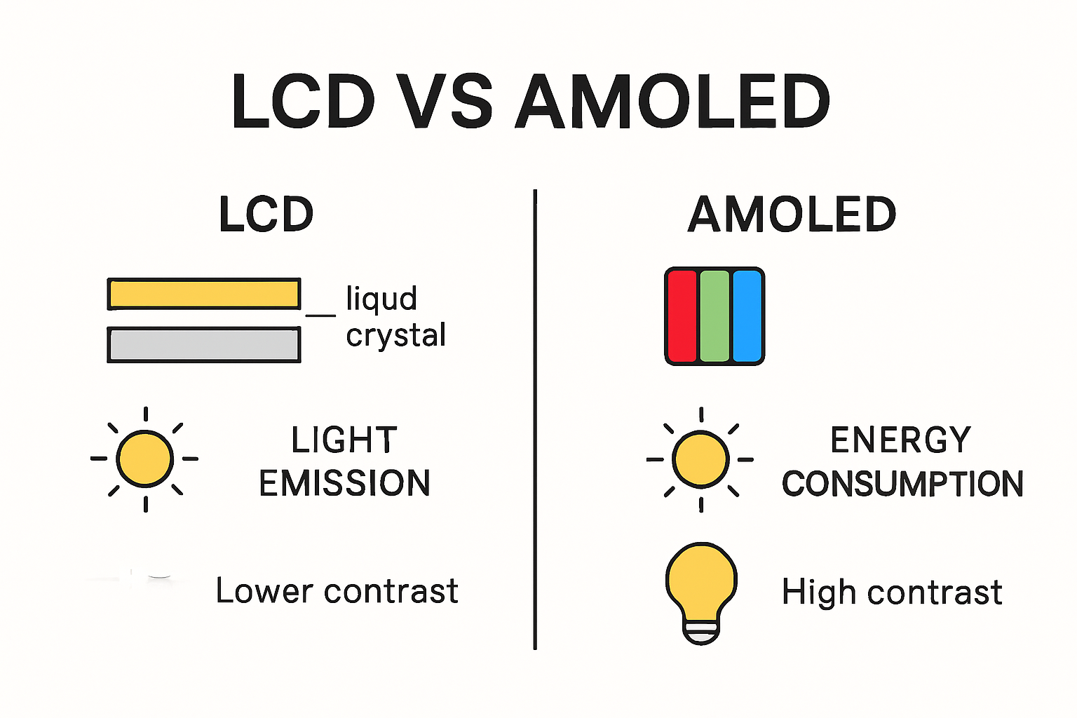 Infographic comparing LCD vs AMOLED display differences