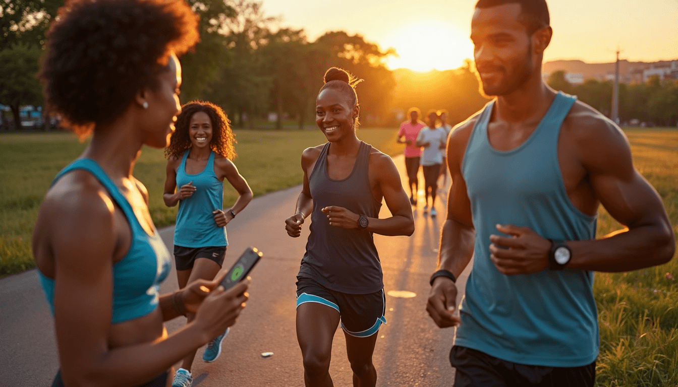 South Africans checking Garmin trackers in a park after exercise