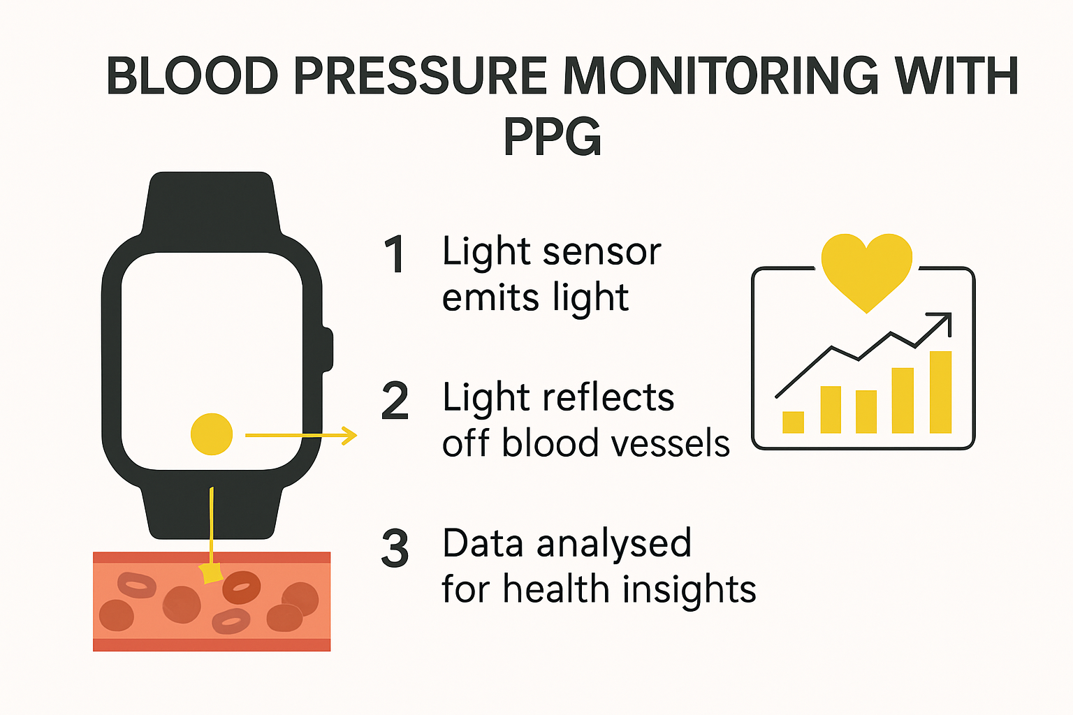 Infographic showing how smart watches monitor blood pressure
