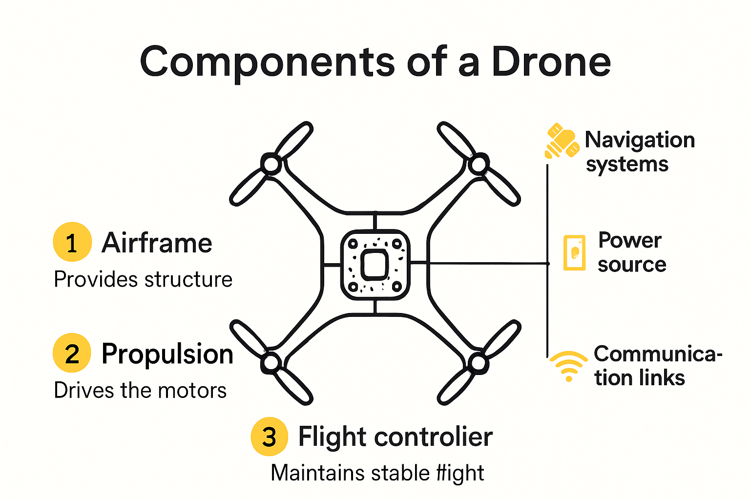 Infographic showing core drone components and how they interact