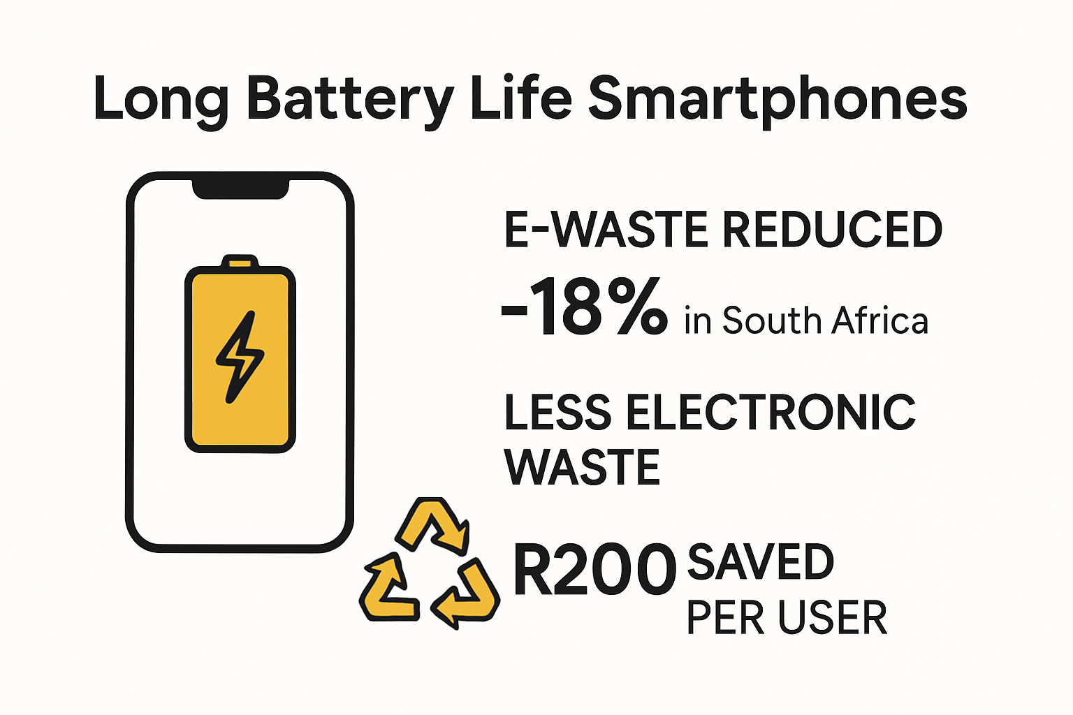 Infographic on smartphone battery life reducing e-waste and saving money