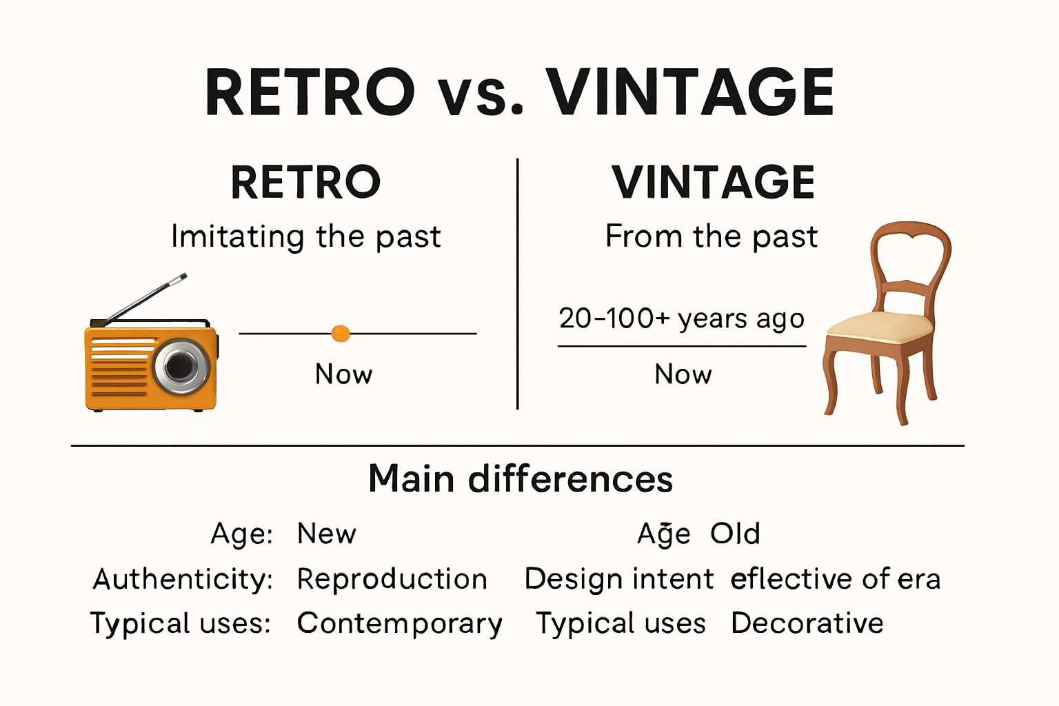 Infographic comparing retro and vintage categories