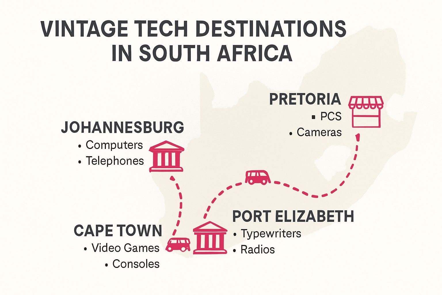 Infographic mapping vintage tech sites in South Africa