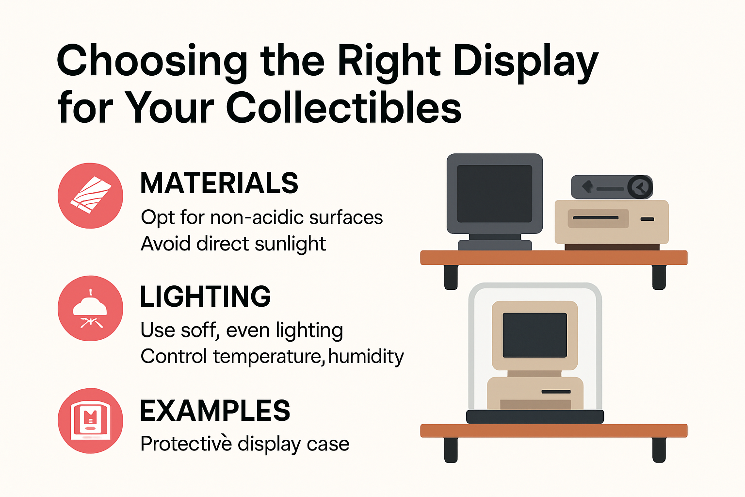Infographic showing optimal display methods for vintage tech