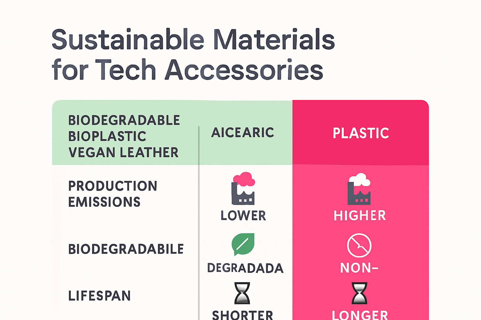infographic comparing sustainable tech accessory materials