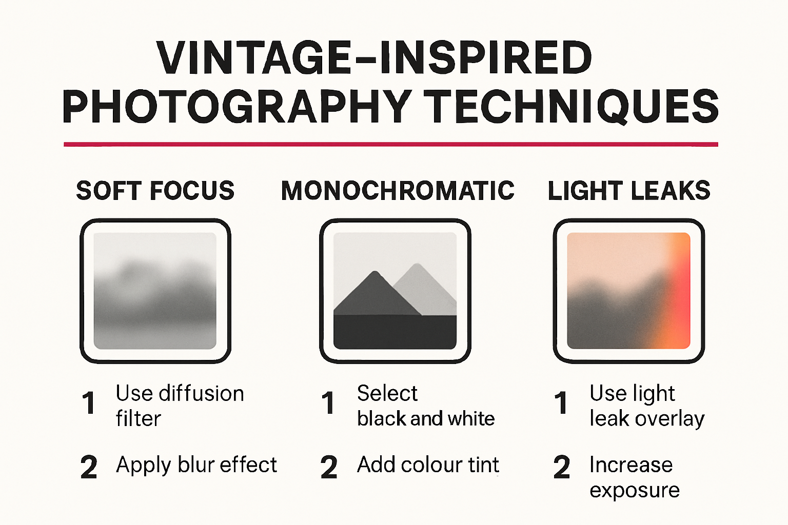 Infographic comparing vintage photography techniques