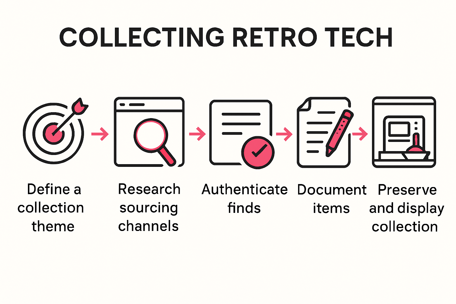 Infographic of five steps to collecting retro tech