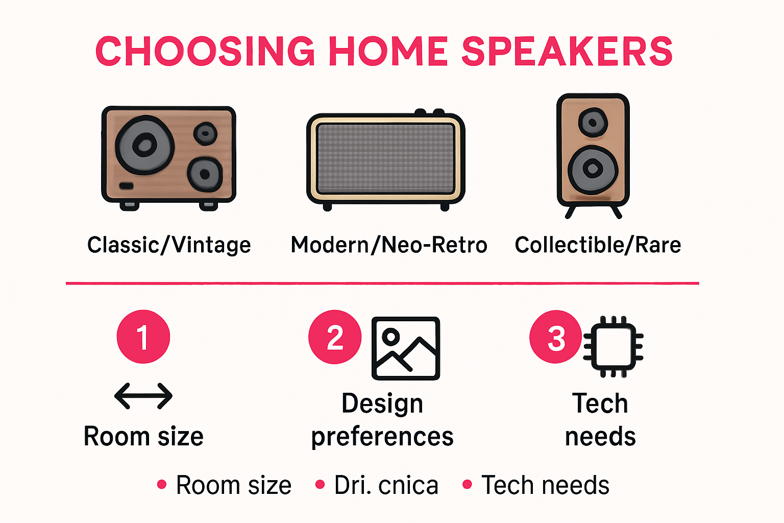 Infographic comparing types of retro and modern home speakers