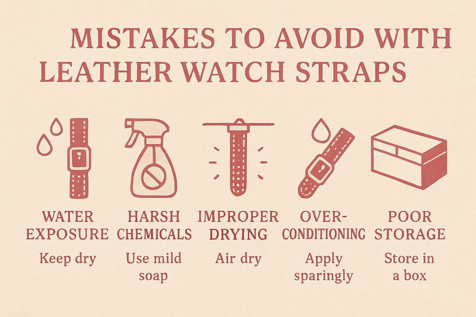 Infographic on leather watch strap care mistakes