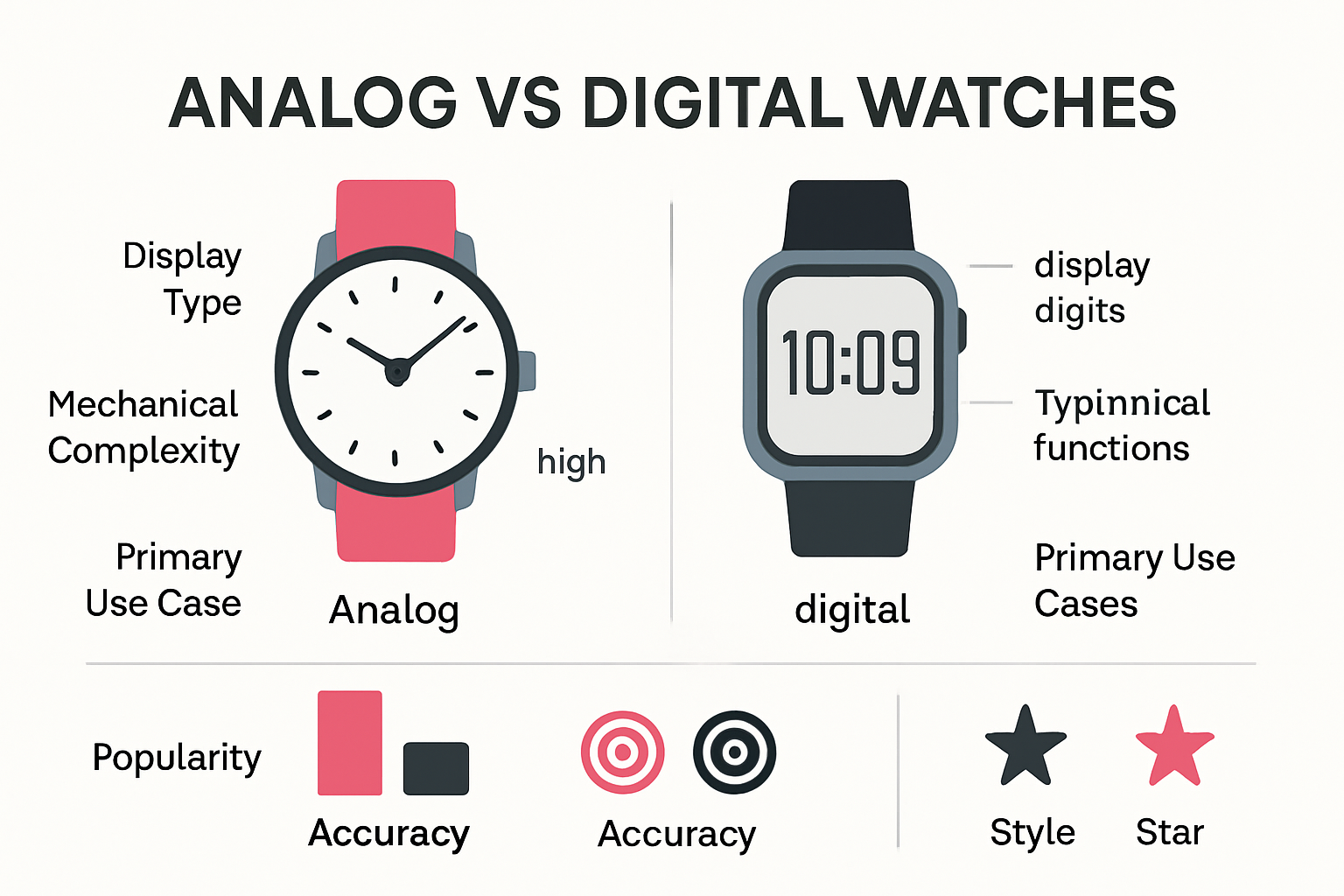 Infographic comparing analog and digital watch features