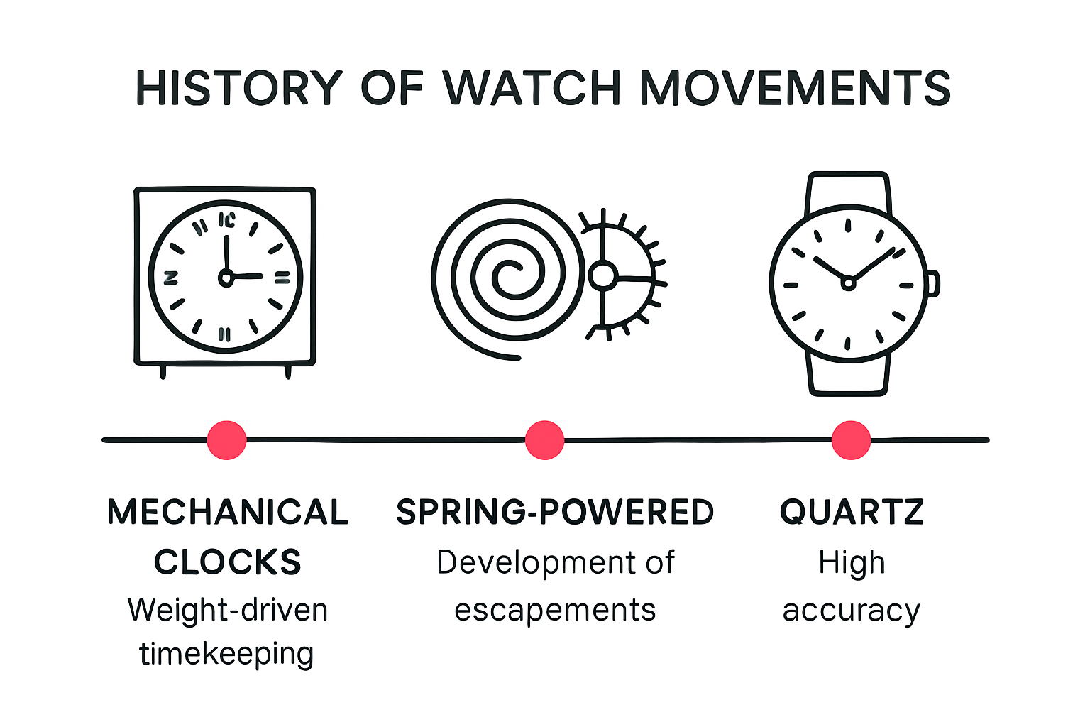 Timeline infographic of watch movement history