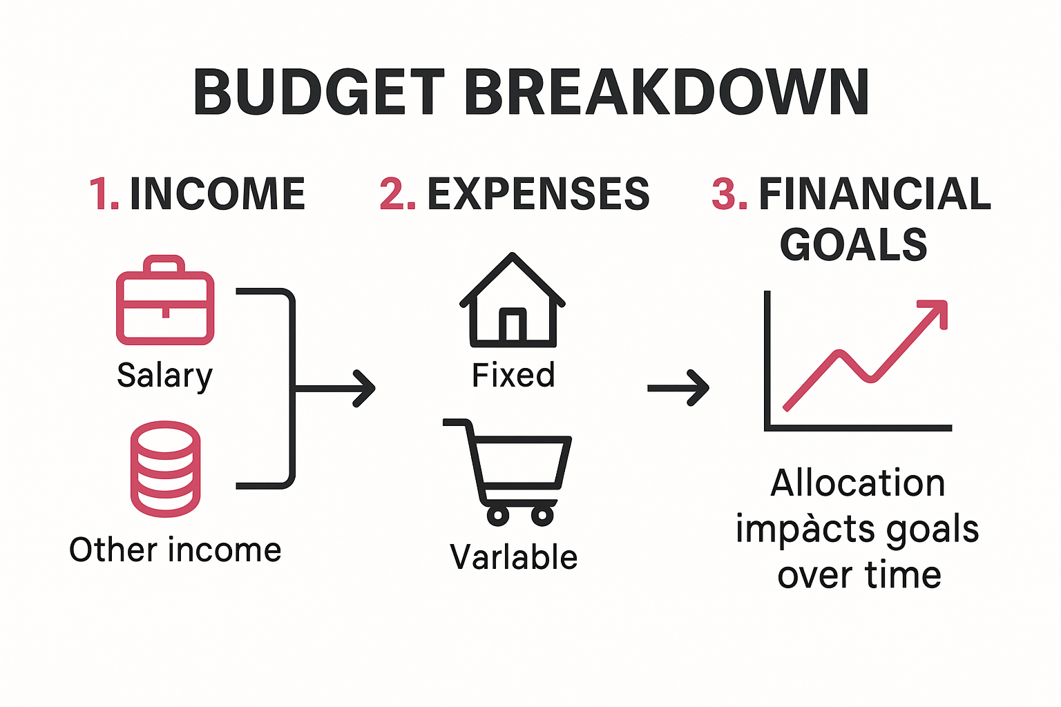 Infographic showing a beginner's budget breakdown and allocation