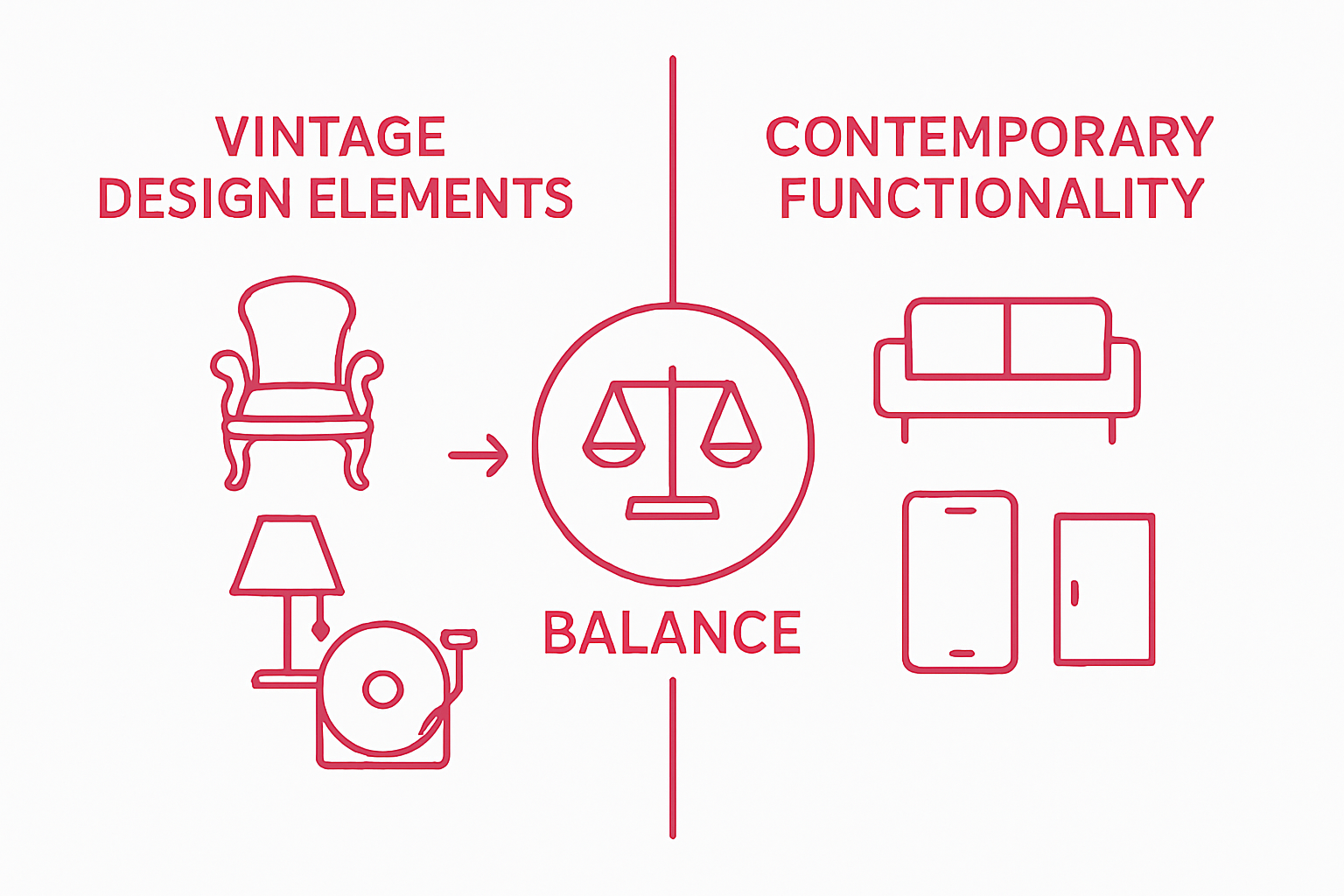 Diagram comparing vintage elements versus modern functionality