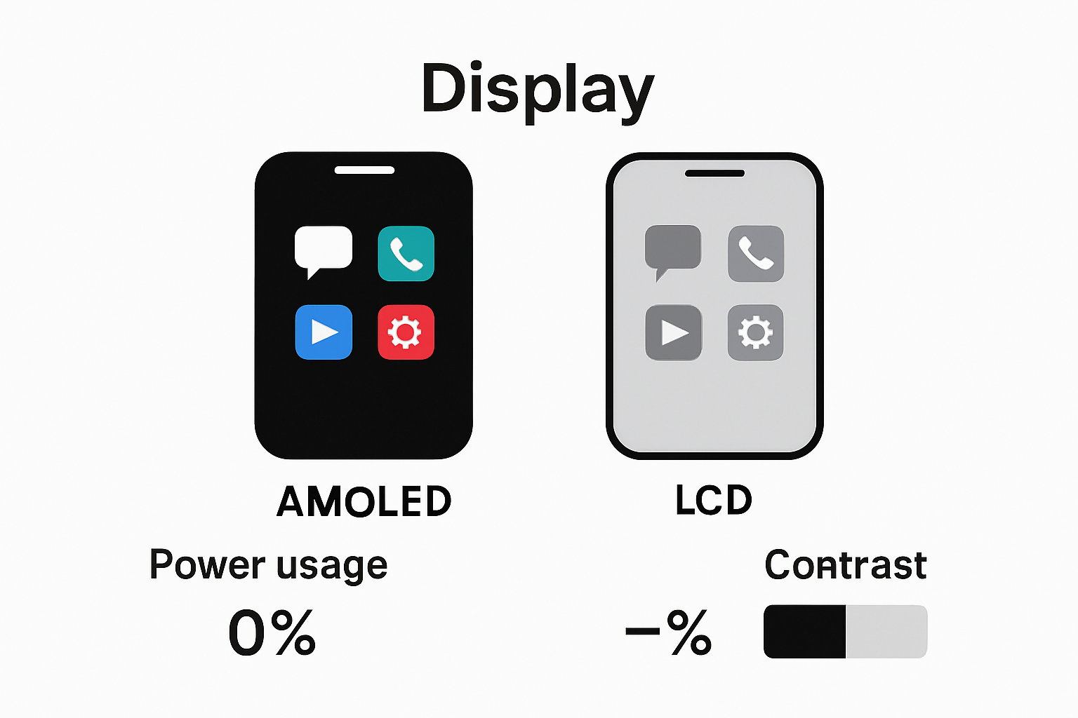 Side-by-side AMOLED and LCD phone comparison infographic