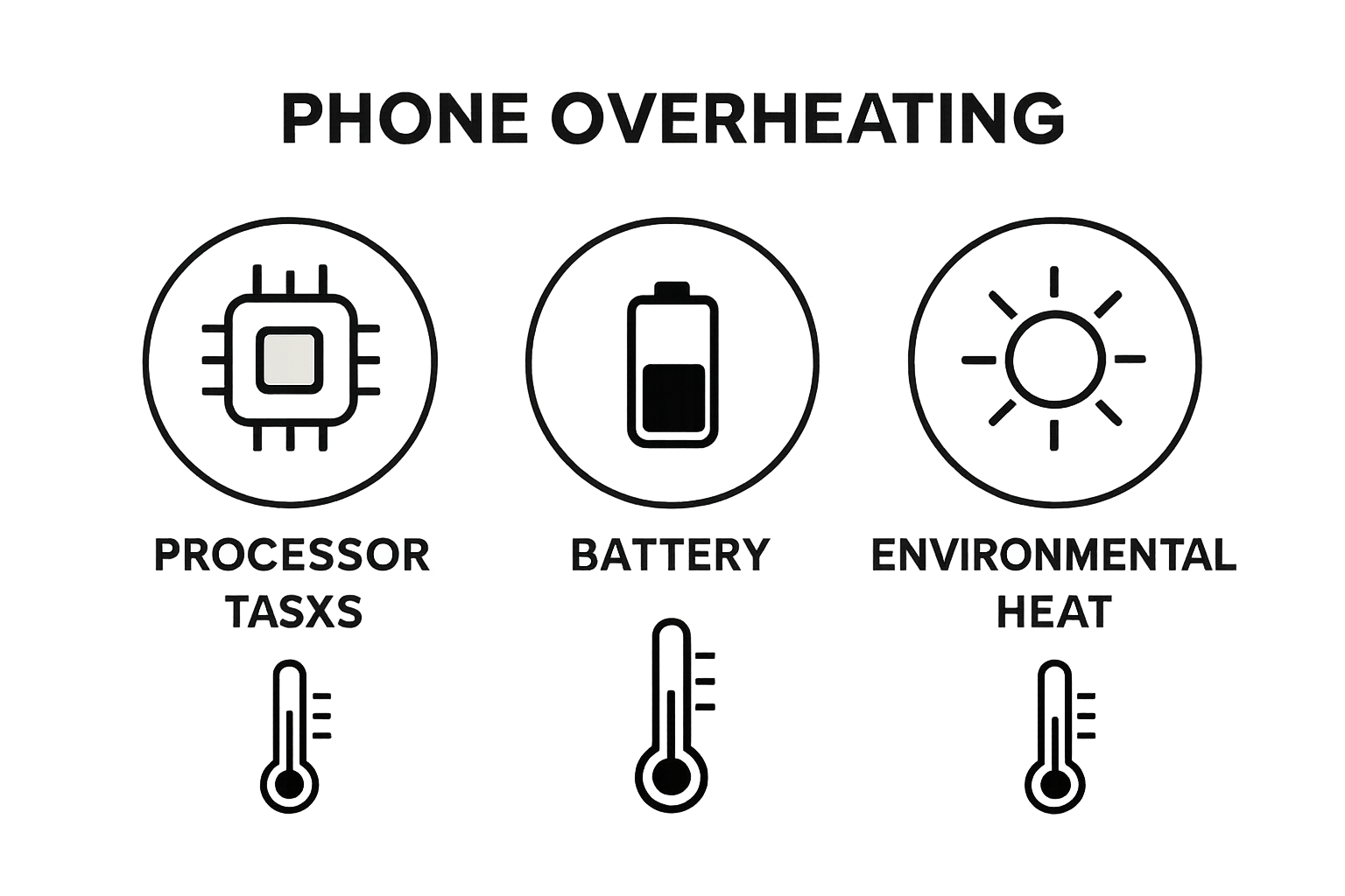 Infographic comparing CPU, battery, and environment as phone overheating causes