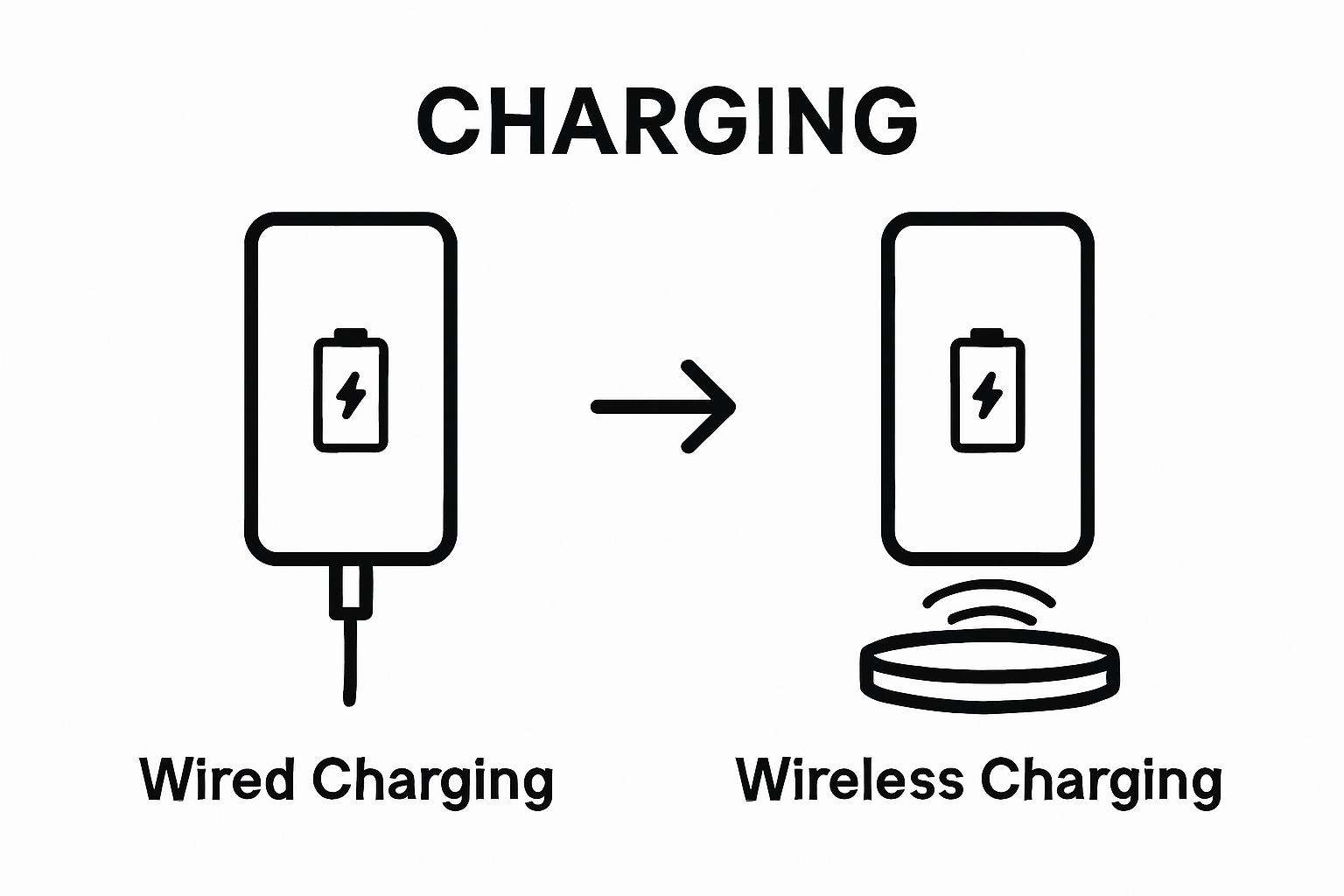 Wired vs wireless charging comparison infographic with icons
