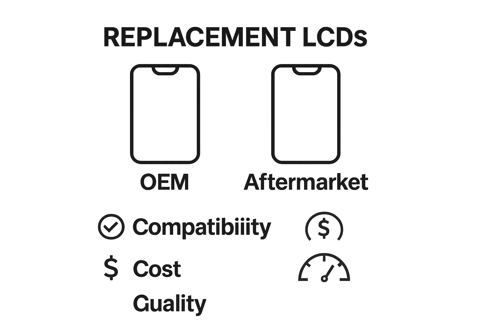 Infographic comparing OEM versus Aftermarket replacement LCDs