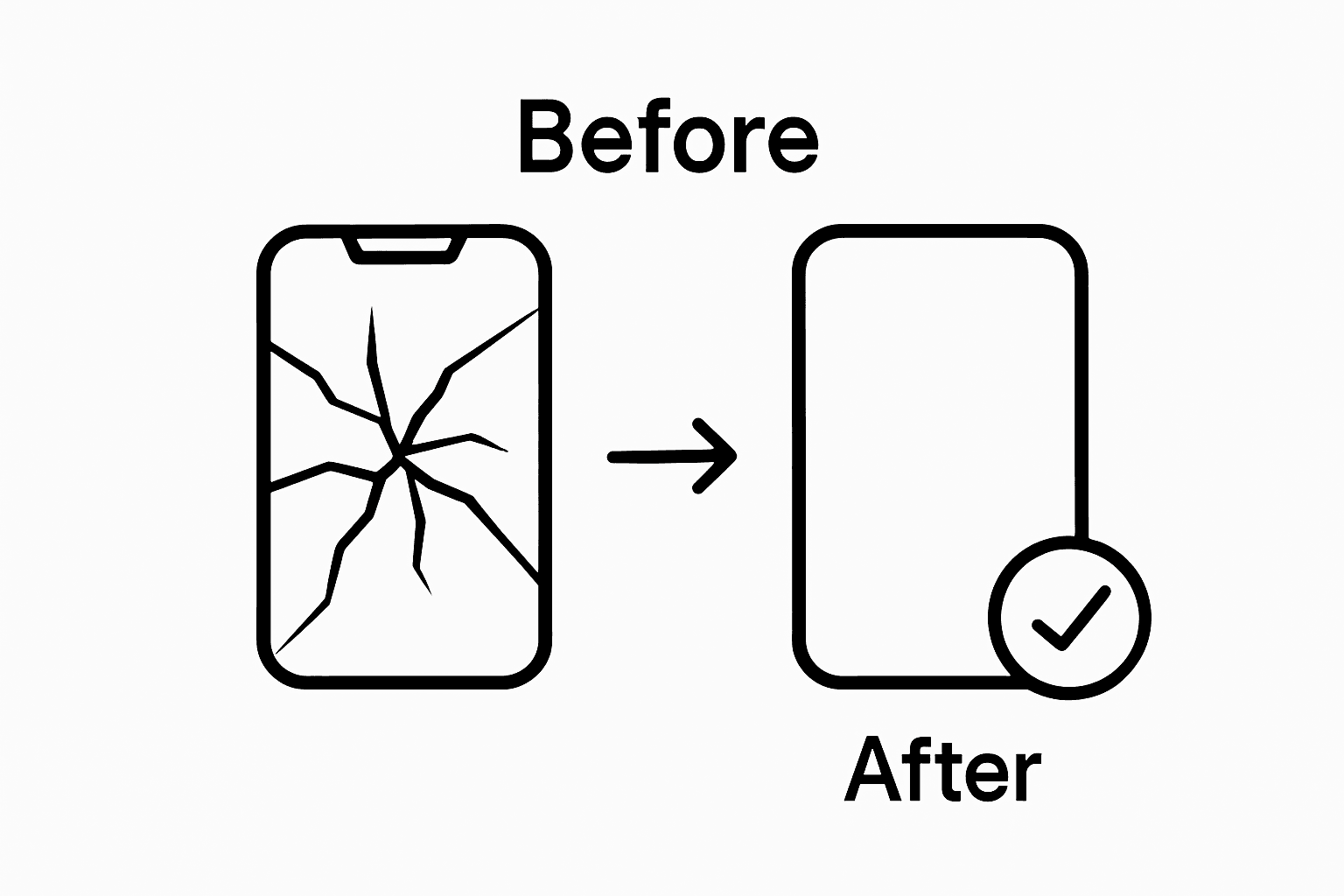 Cracked phone screen and fixed phone visual comparison