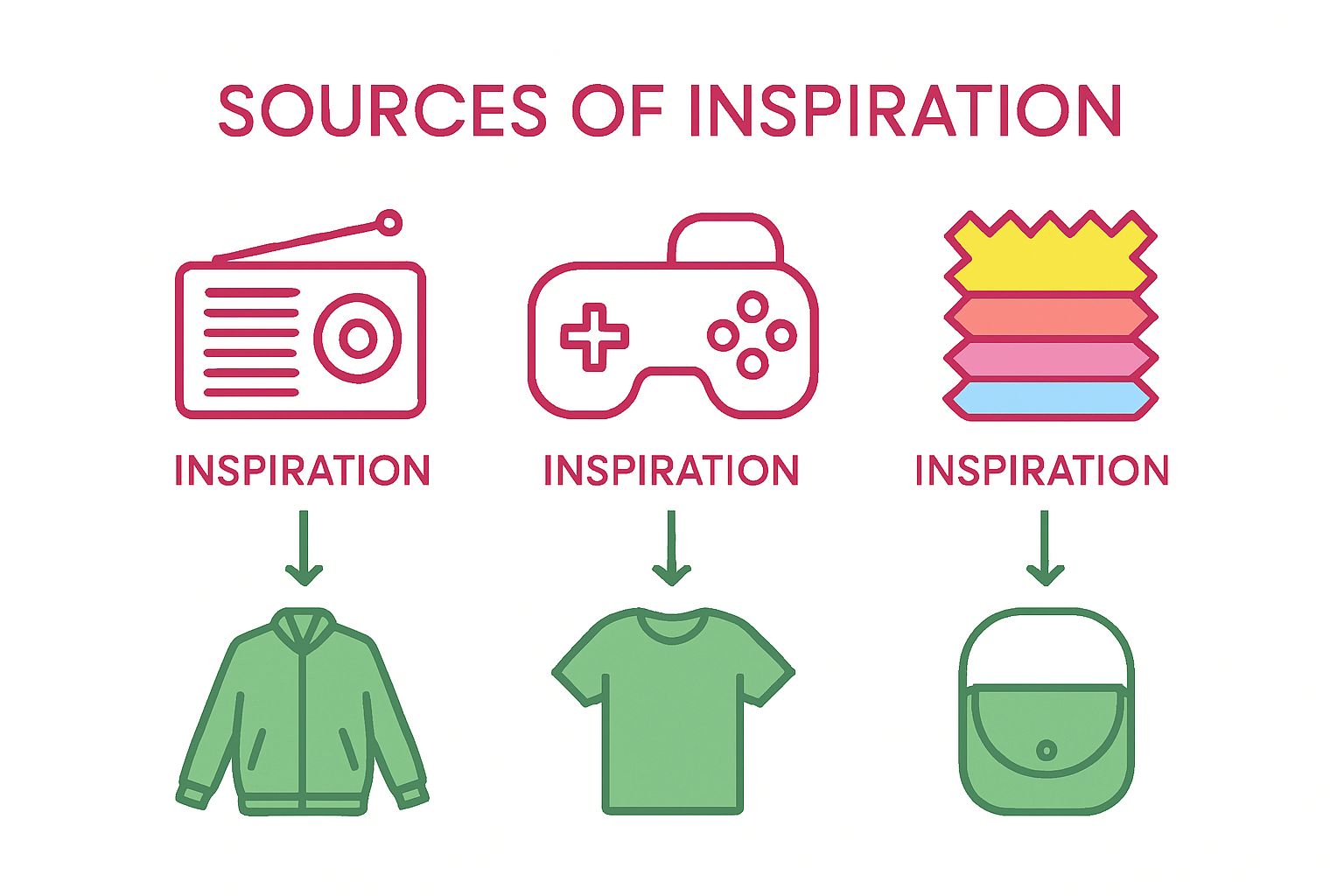 Infographic shows retro tech items and inspired modern fashion pieces