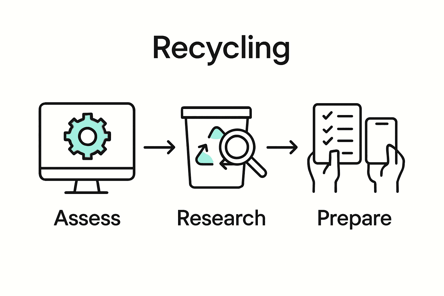Infographic illustrating first three steps: assess, research, prepare