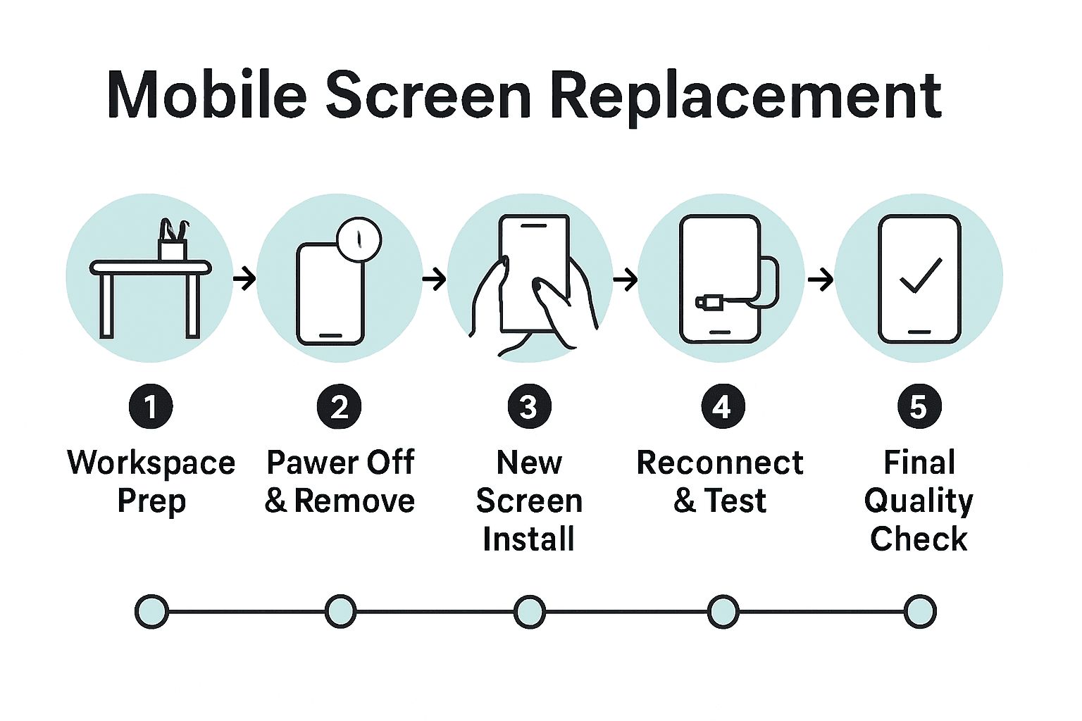 Infographic showing 5 steps of mobile screen replacement process