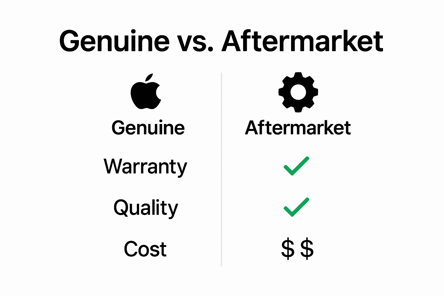 Infographic showing genuine vs aftermarket iPhone XR screens comparison.