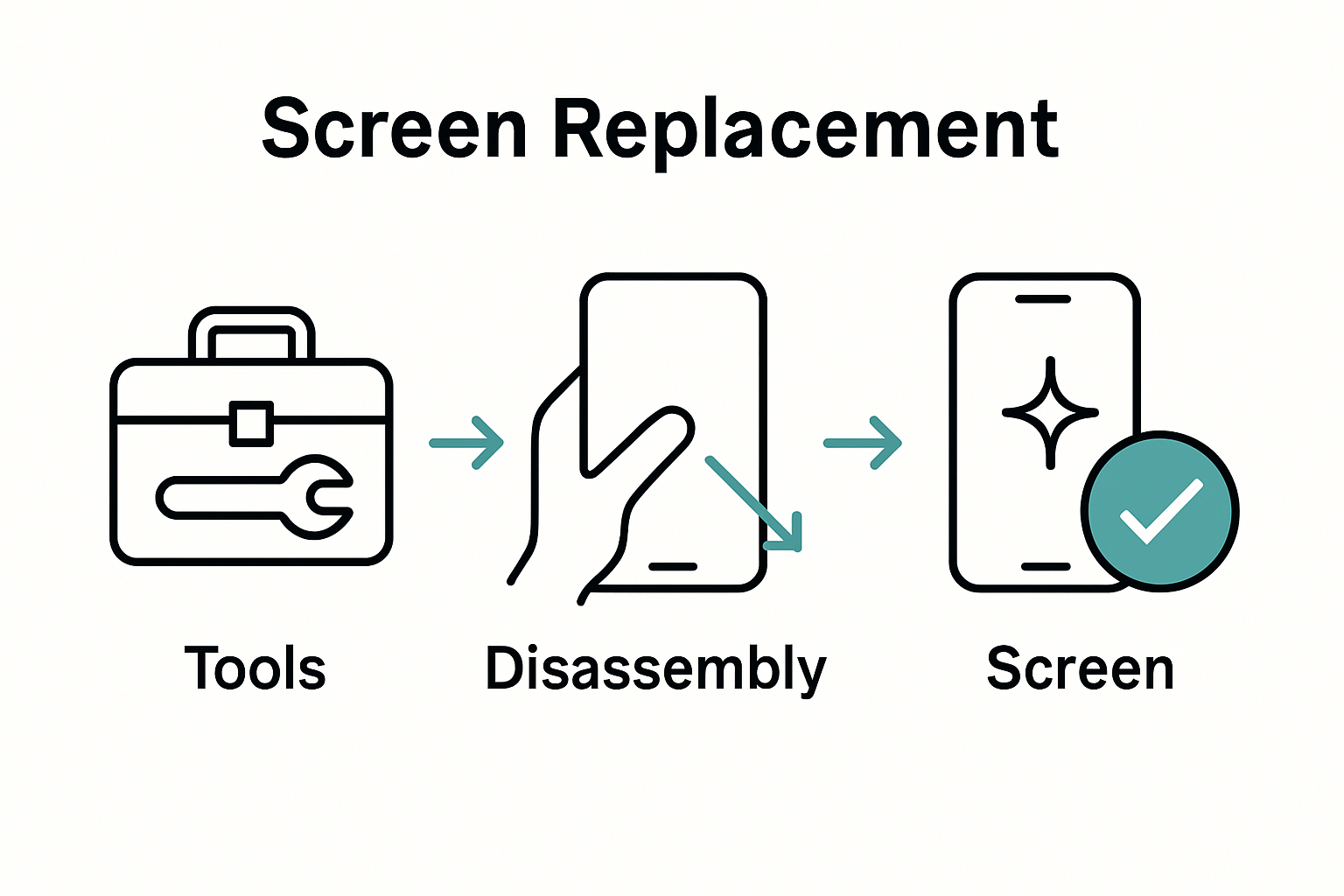 Three-step phone screen replacement infographic