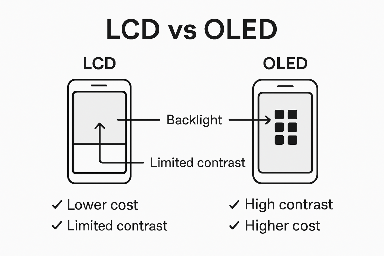 LCD and OLED display comparison infographic
