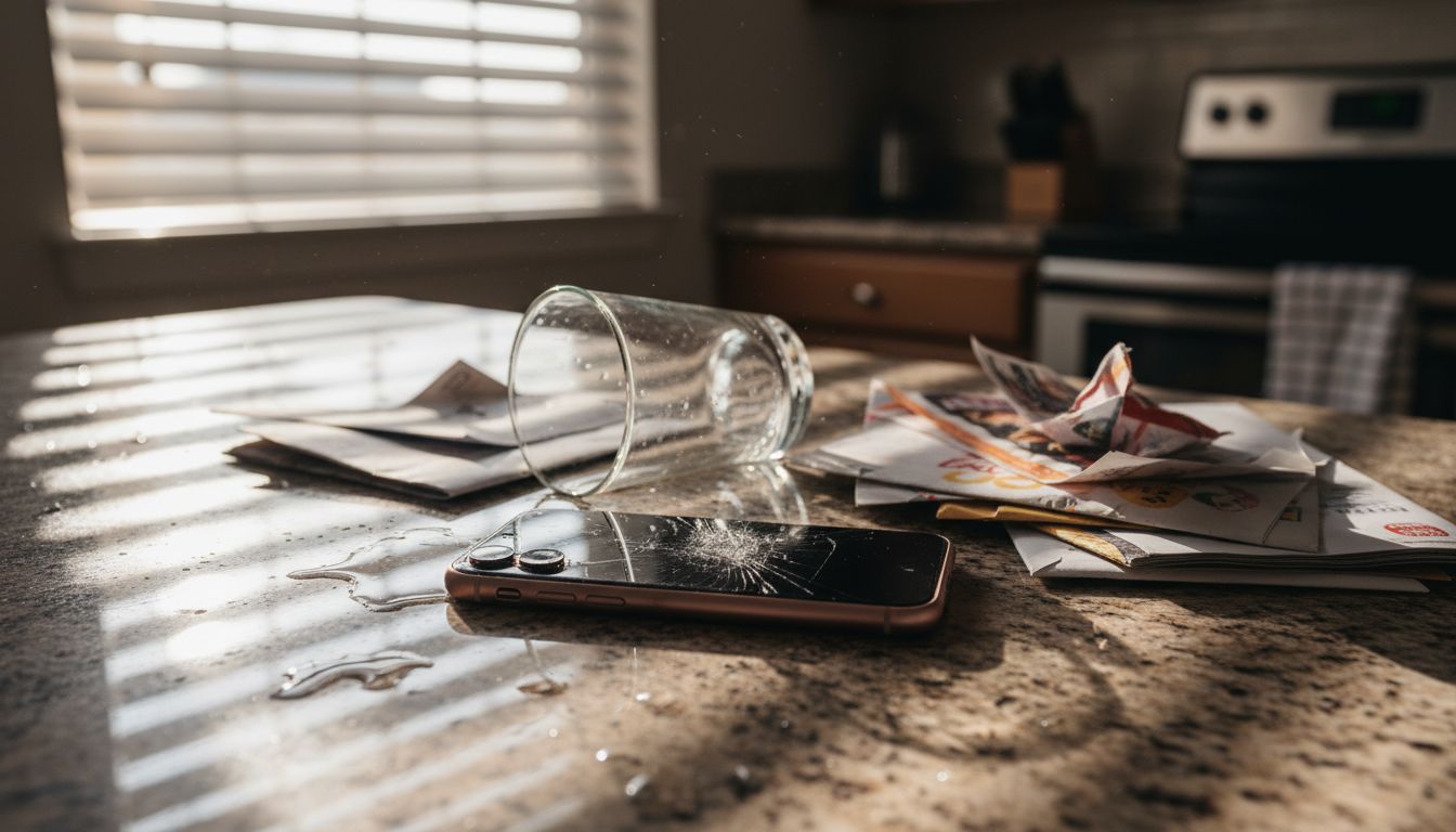 Cracked iPhone exposed to spilled water
