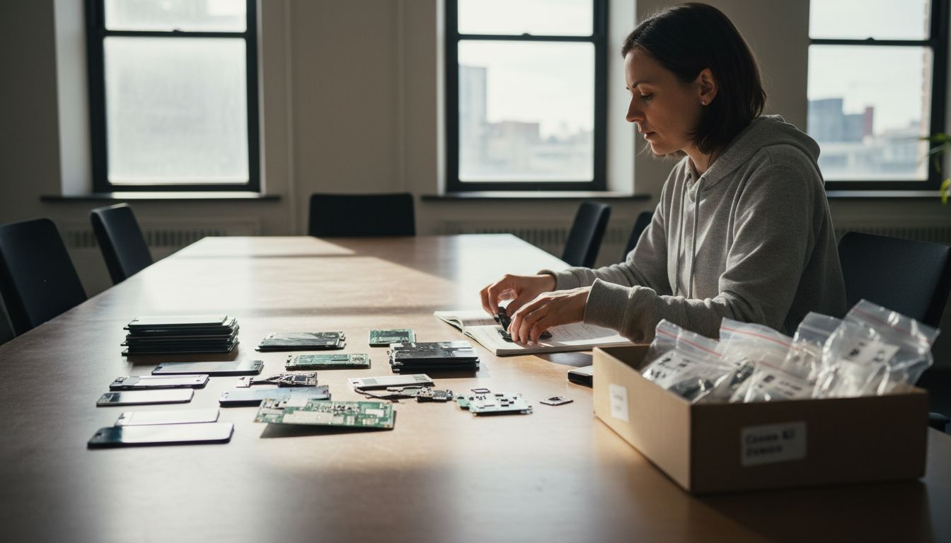 Mobile phone components spread on table