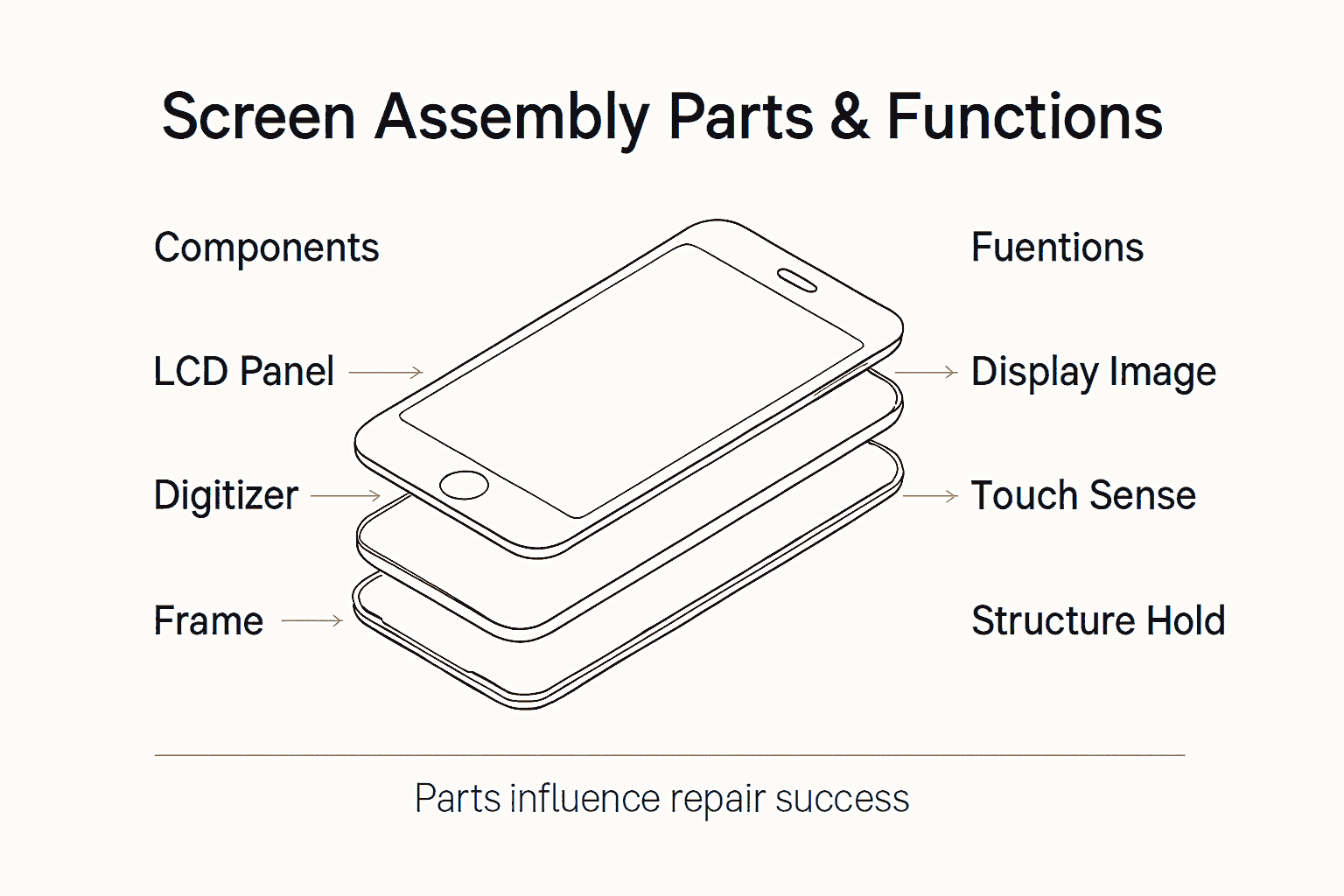 Infographic showing parts and functions of a screen assembly