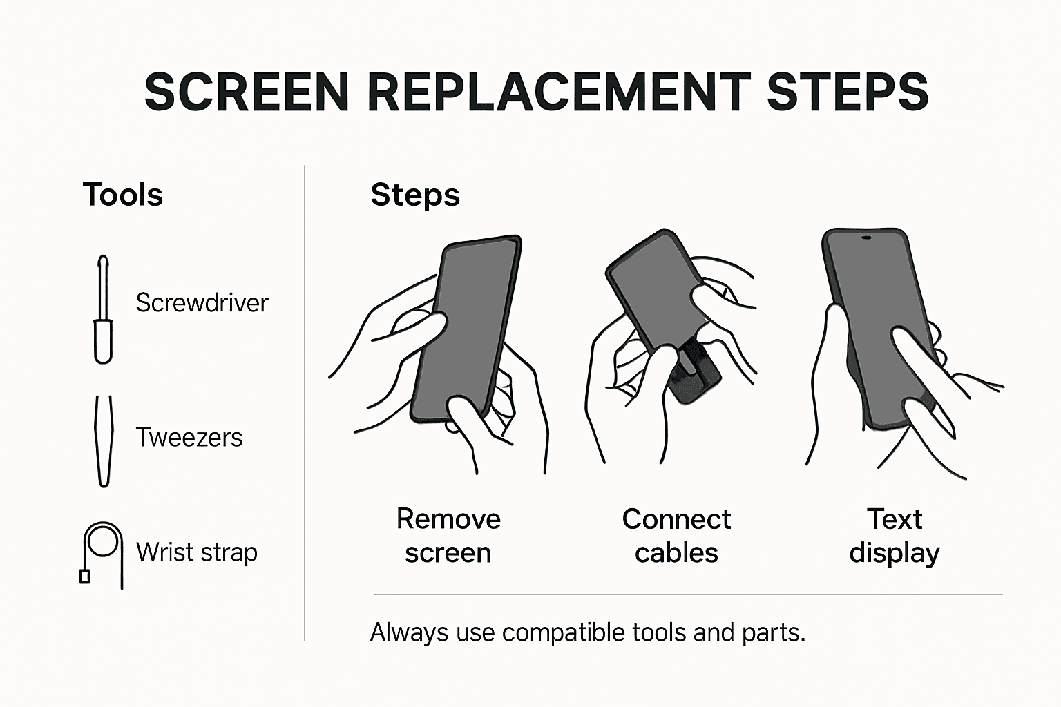 Infographic showing steps for screen replacement