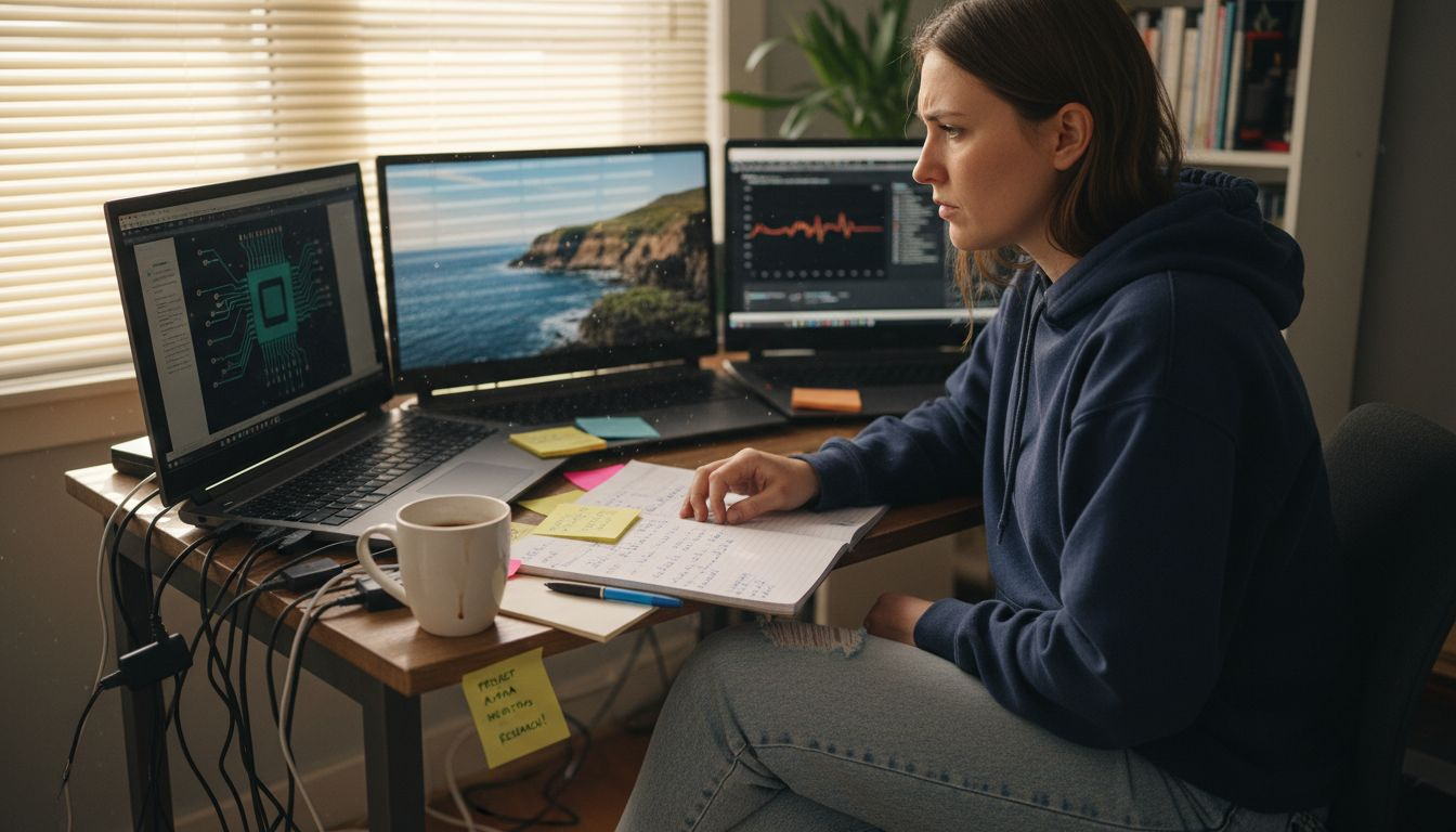 Woman comparing different types of laptop screens