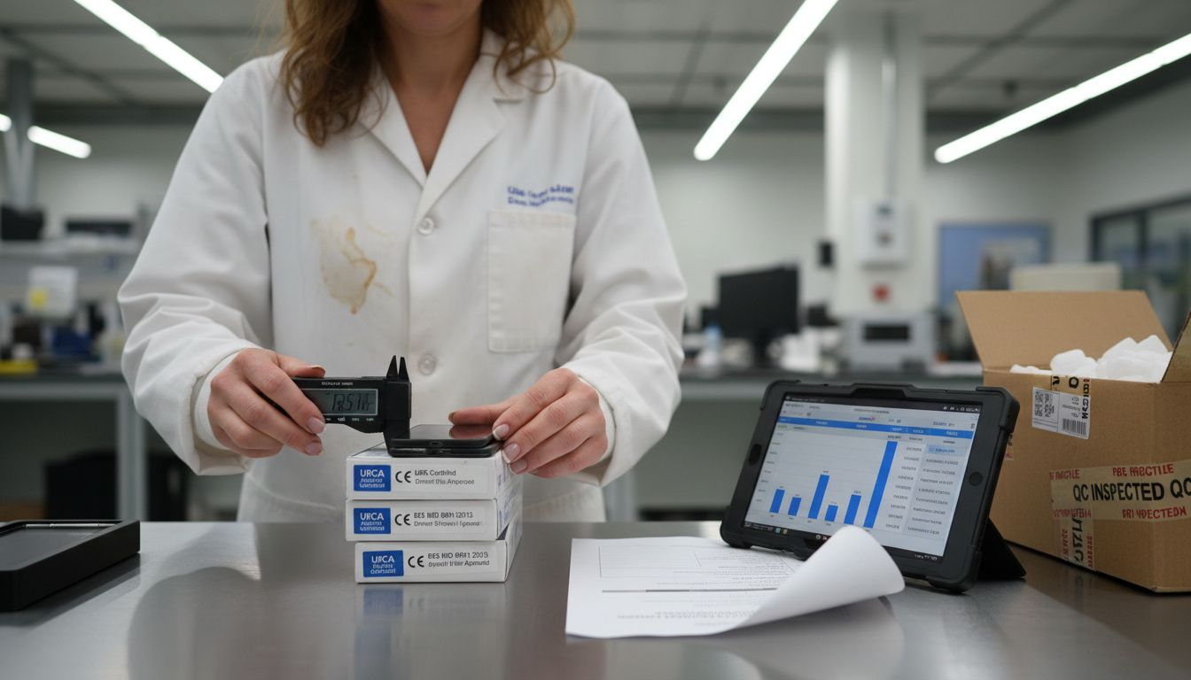 Quality specialist testing genuine phone parts