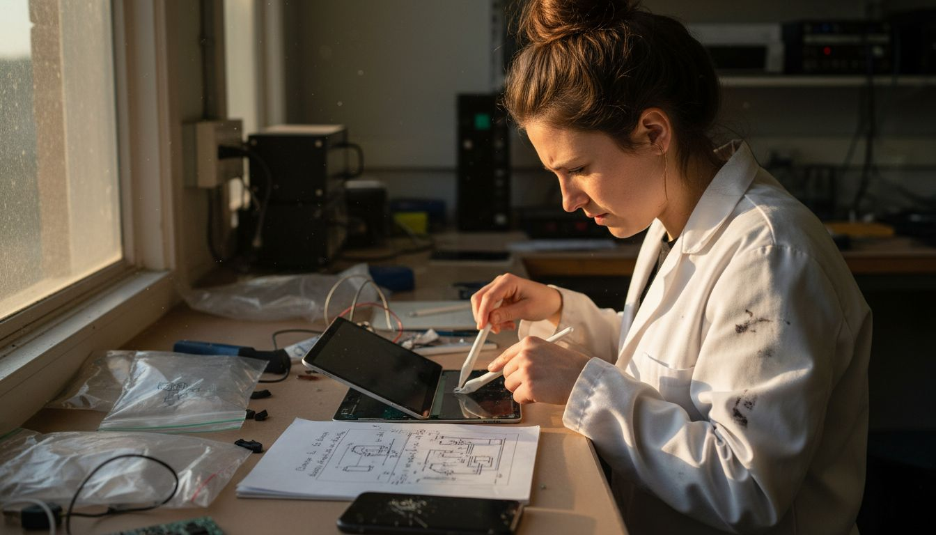 Engineer separating tablet display layers in lab