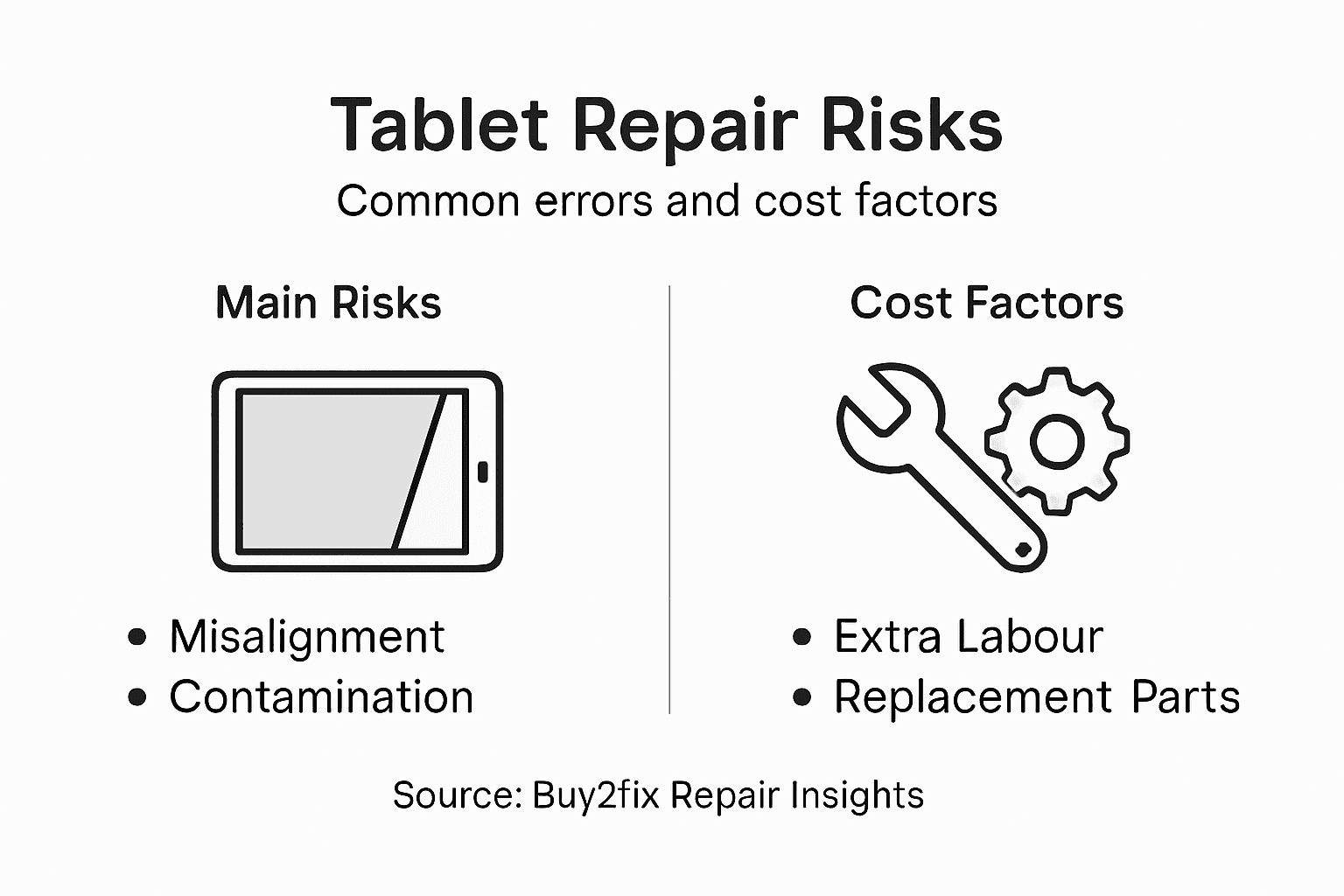 Infographic showing risks and costs in tablet display repair
