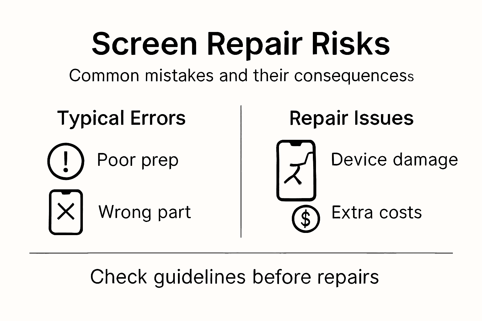 Infographic showing screen repair risks and errors