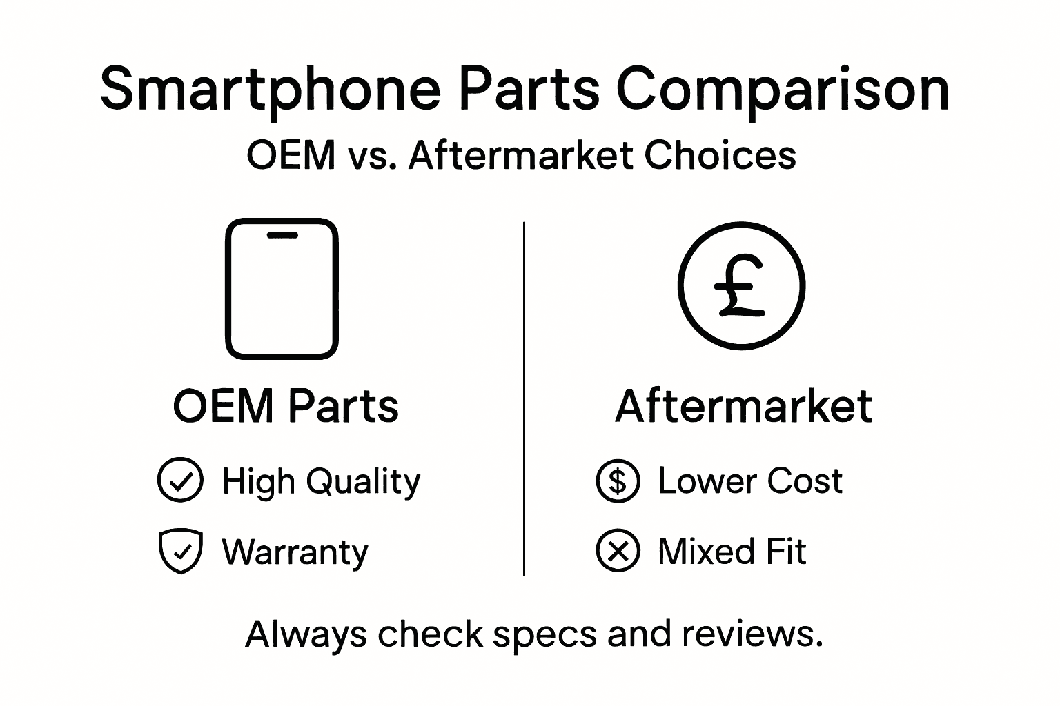 Infographic comparing OEM and aftermarket phone parts