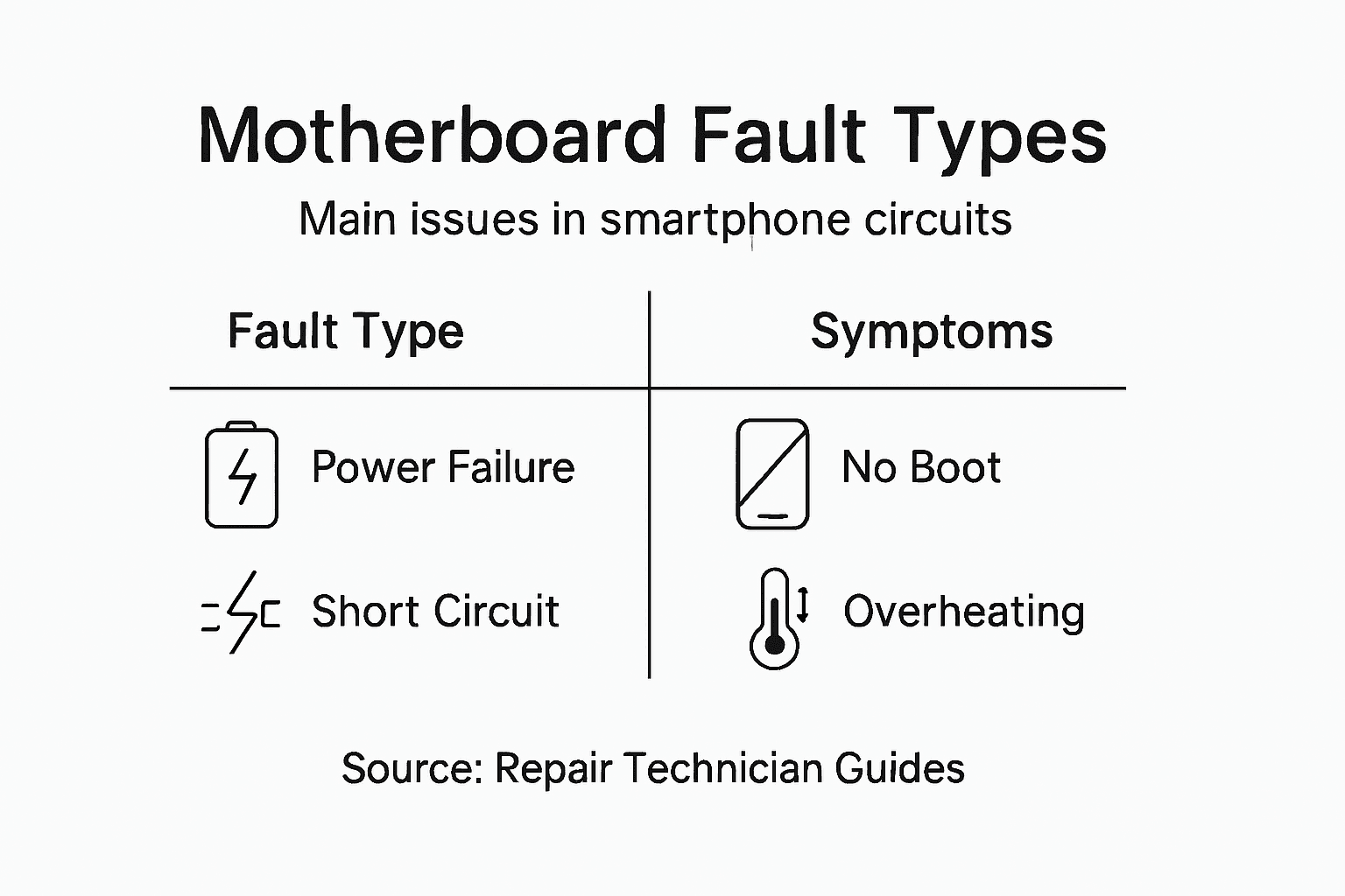 Infographic listing smartphone motherboard fault categories