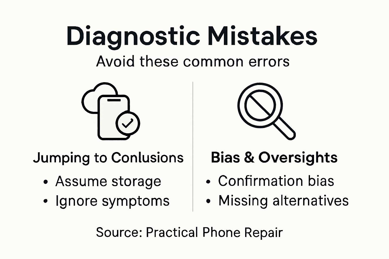 Infographic showing phone diagnostic mistakes and tips