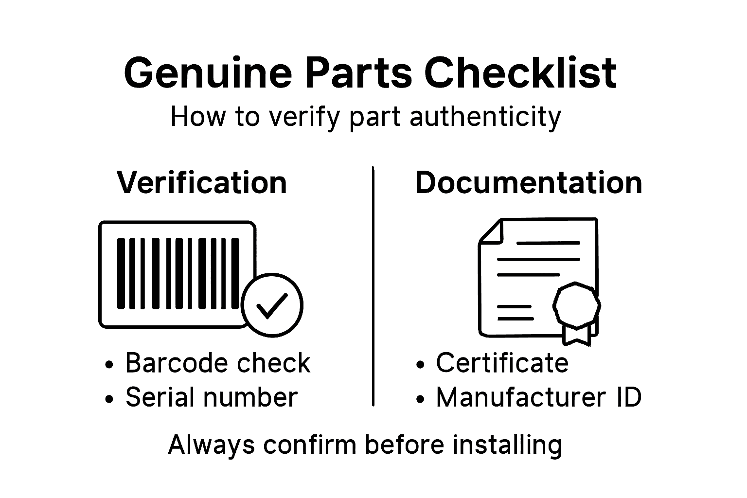 Infographic showing genuine parts checklist and tips
