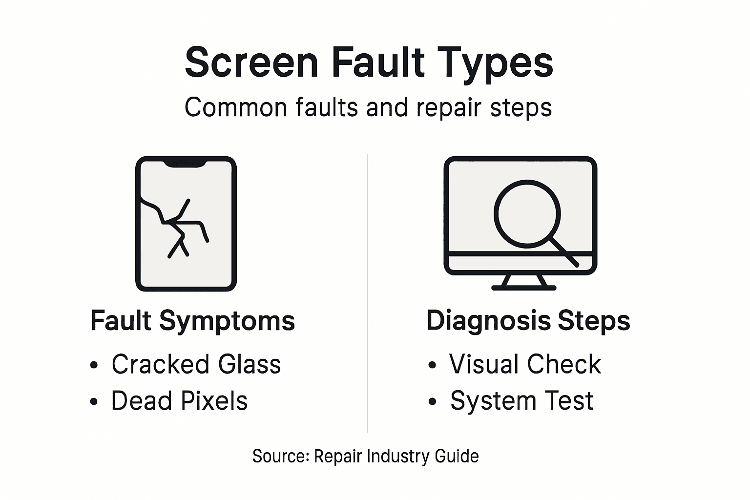 Infographic visualizing screen faults and steps