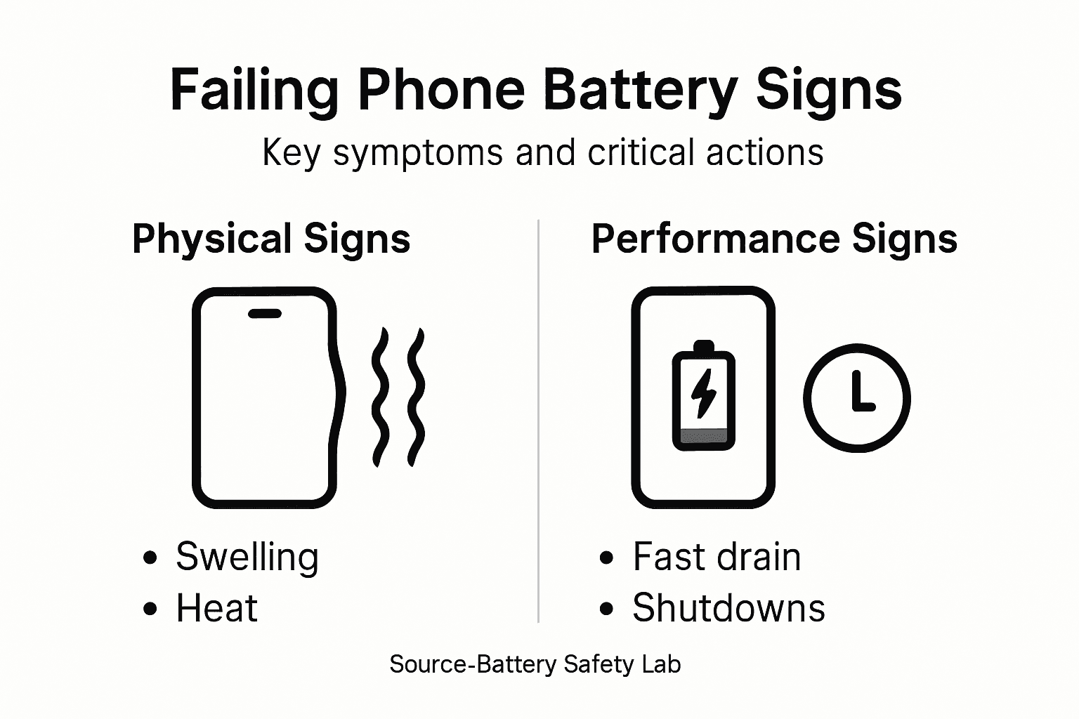 Infographic with battery failure signs and tips
